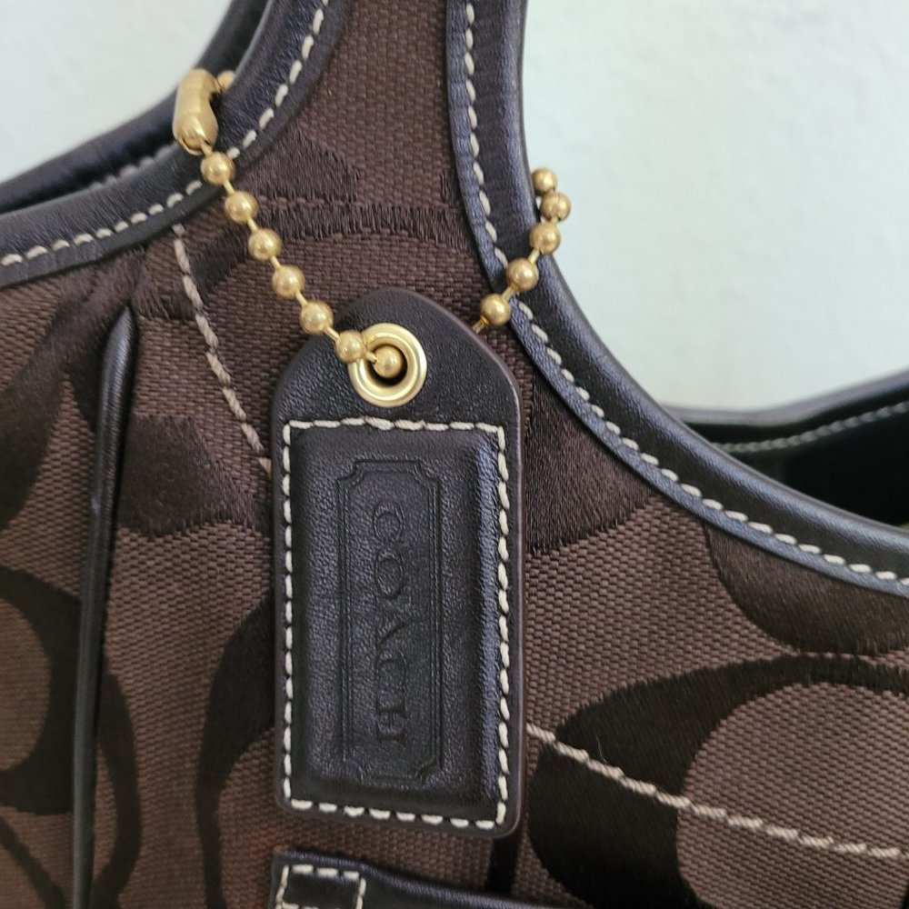 COACH Signature Jacquard Brown Leather Tote G0768-11292 - Picture 3 of 13